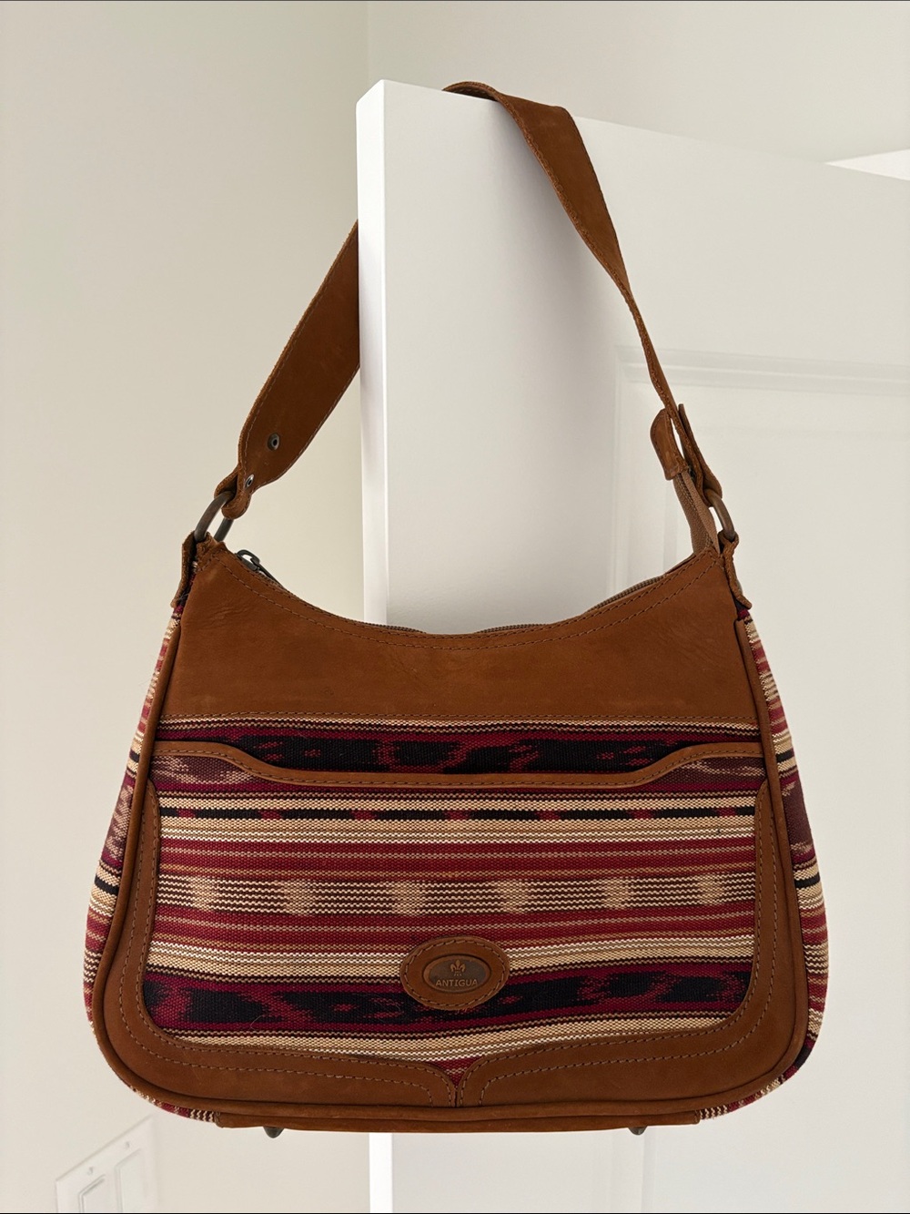Pro Cuero Genuine Leather-Trimmed Striped Shoulder Bag